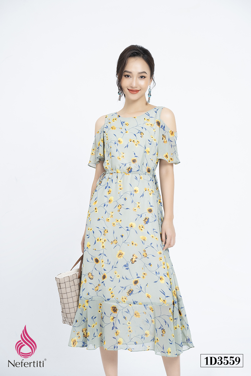 1D3559 - ĐẦM MAXI HỌA TIẾT HOA XANH