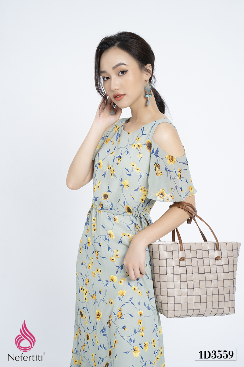 1D3559 - ĐẦM MAXI HỌA TIẾT HOA XANH