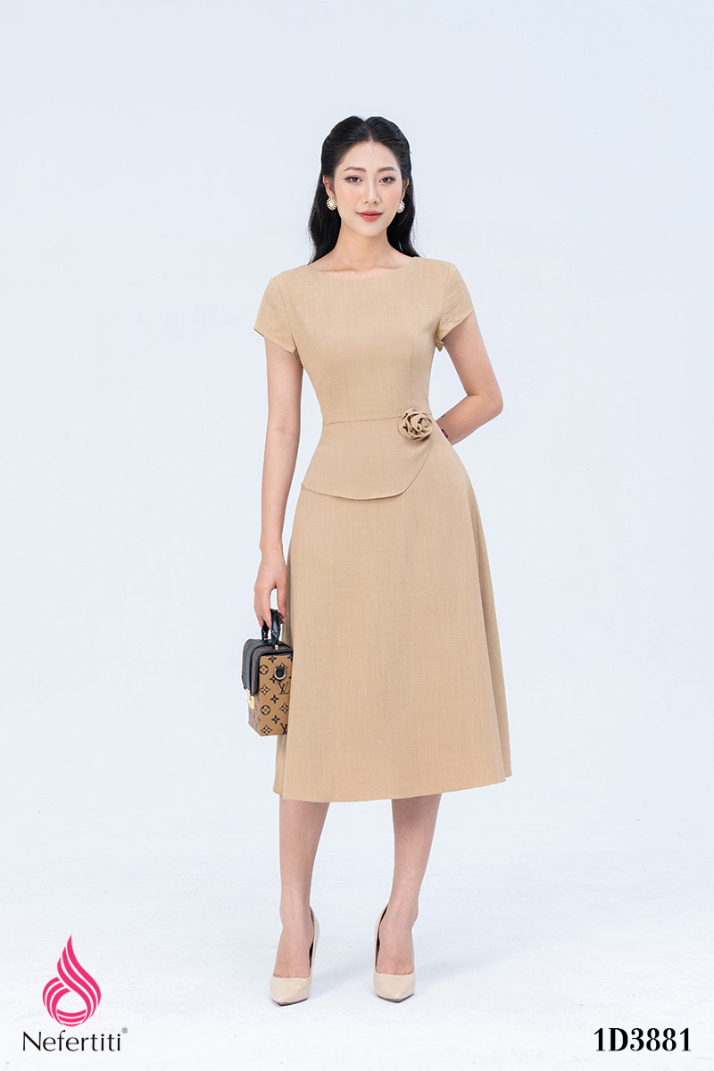 1D3881 - ĐẦM PEPLUM ĐÍNH HOA TRANG TRÍ