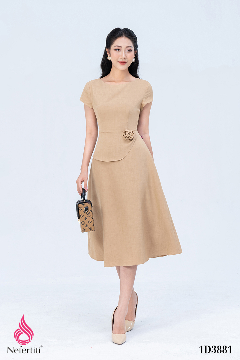 1D3881 - ĐẦM PEPLUM ĐÍNH HOA TRANG TRÍ