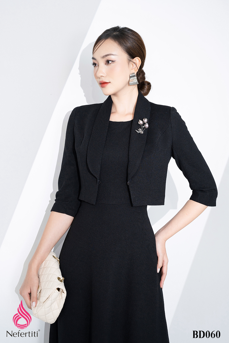 3BD060 - SET ĐẦM ĐEN DÁNG XÒE + VEST LỬNG THANH LỊCH