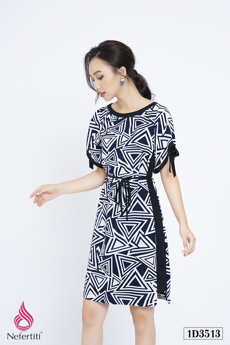 1D3513 - ĐẦM HỌA TIẾT THẮT EO