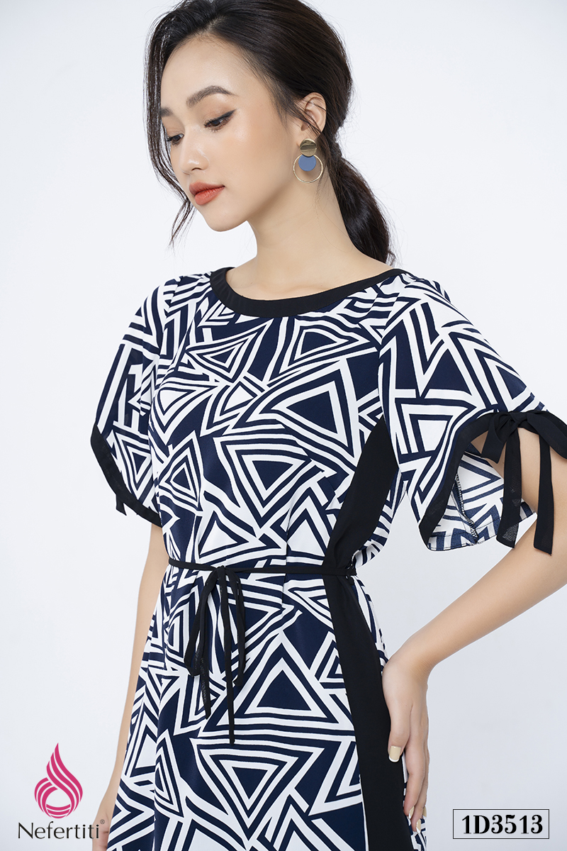 1D3513 - ĐẦM HỌA TIẾT THẮT EO