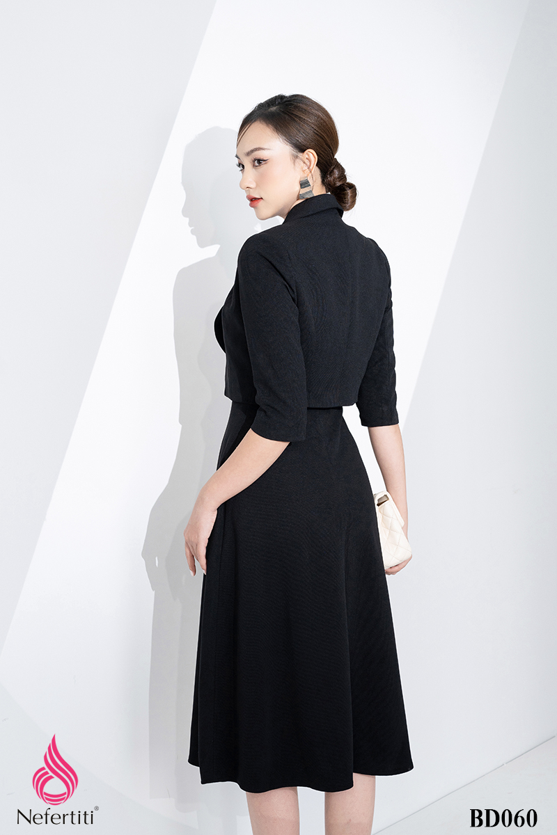 3BD060 - SET ĐẦM ĐEN DÁNG XÒE + VEST LỬNG THANH LỊCH
