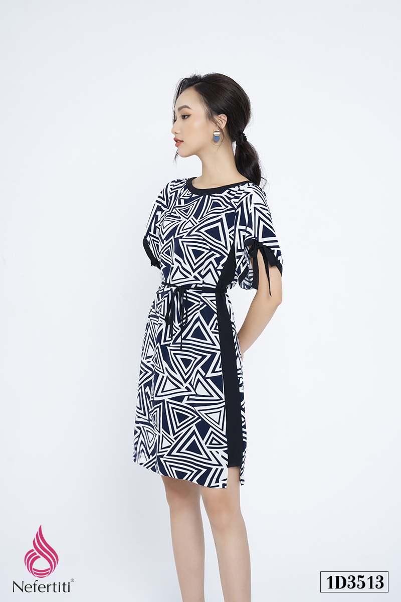 1D3513 - ĐẦM HỌA TIẾT THẮT EO