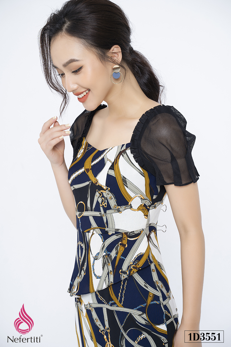 1D3551 - ĐẦM PEPLUM TAY PHỐI LƯỚI