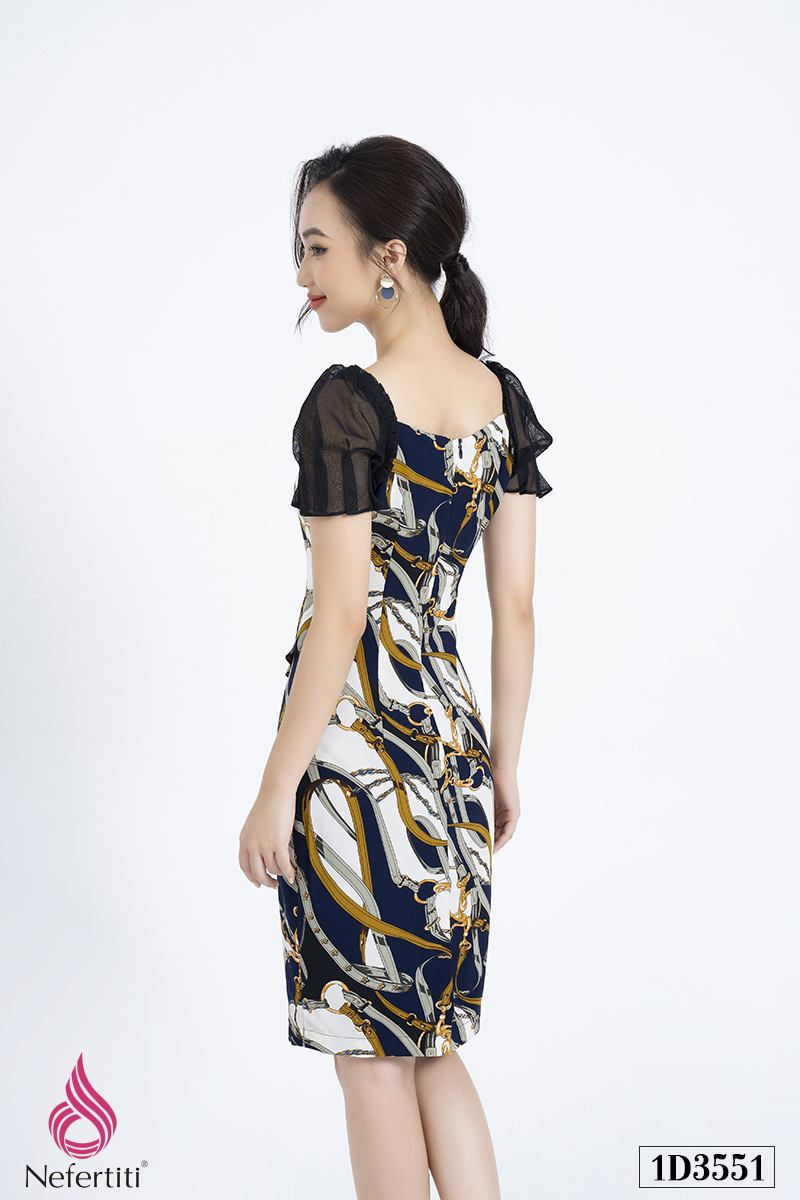 1D3551 - ĐẦM PEPLUM TAY PHỐI LƯỚI