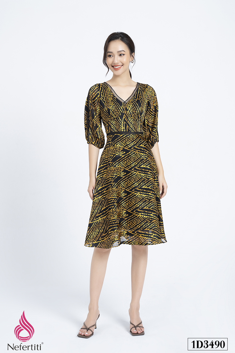 1D3490 - ĐẦM HỌA TIẾT TAY BỒNG