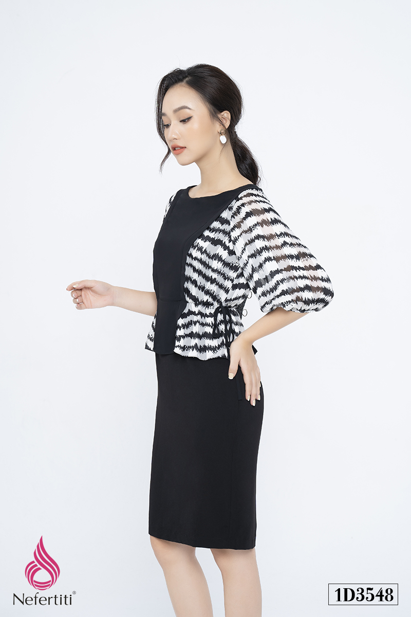 1D3548 - ĐẦM PEPLUM TAY XẾP PHỒNG
