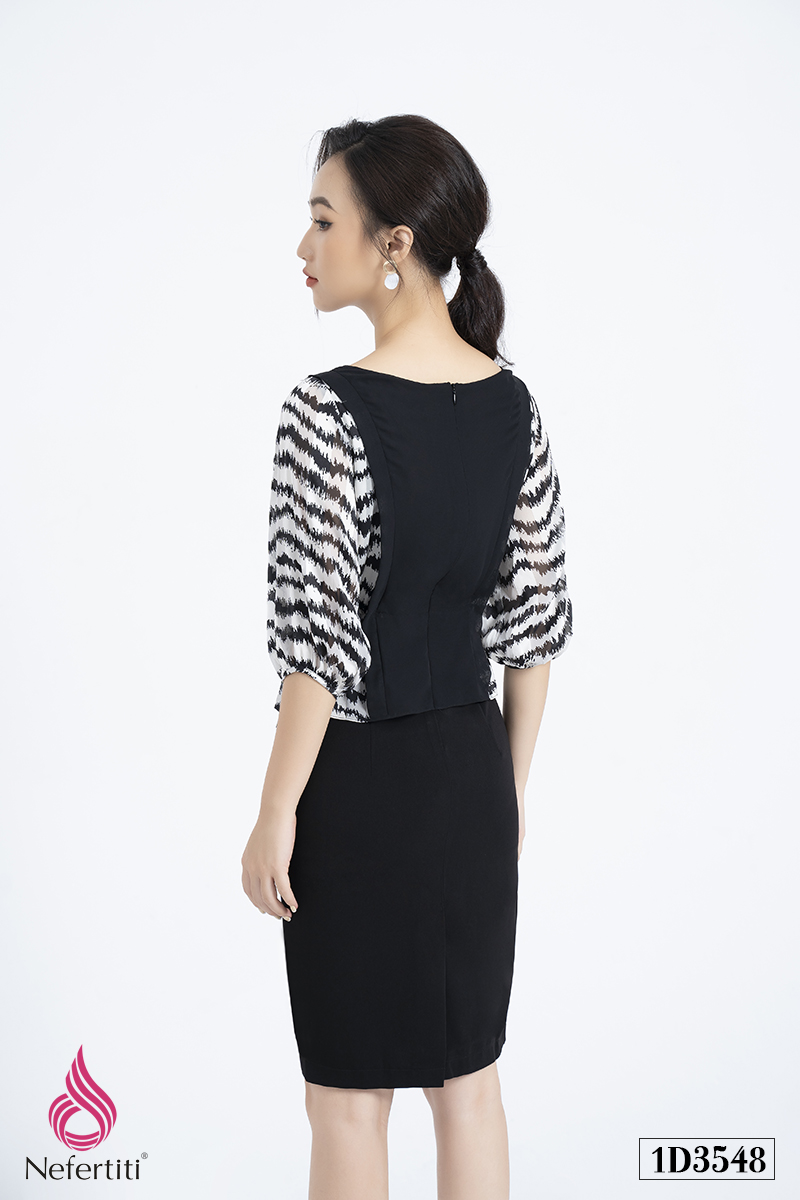 1D3548 - ĐẦM PEPLUM TAY XẾP PHỒNG