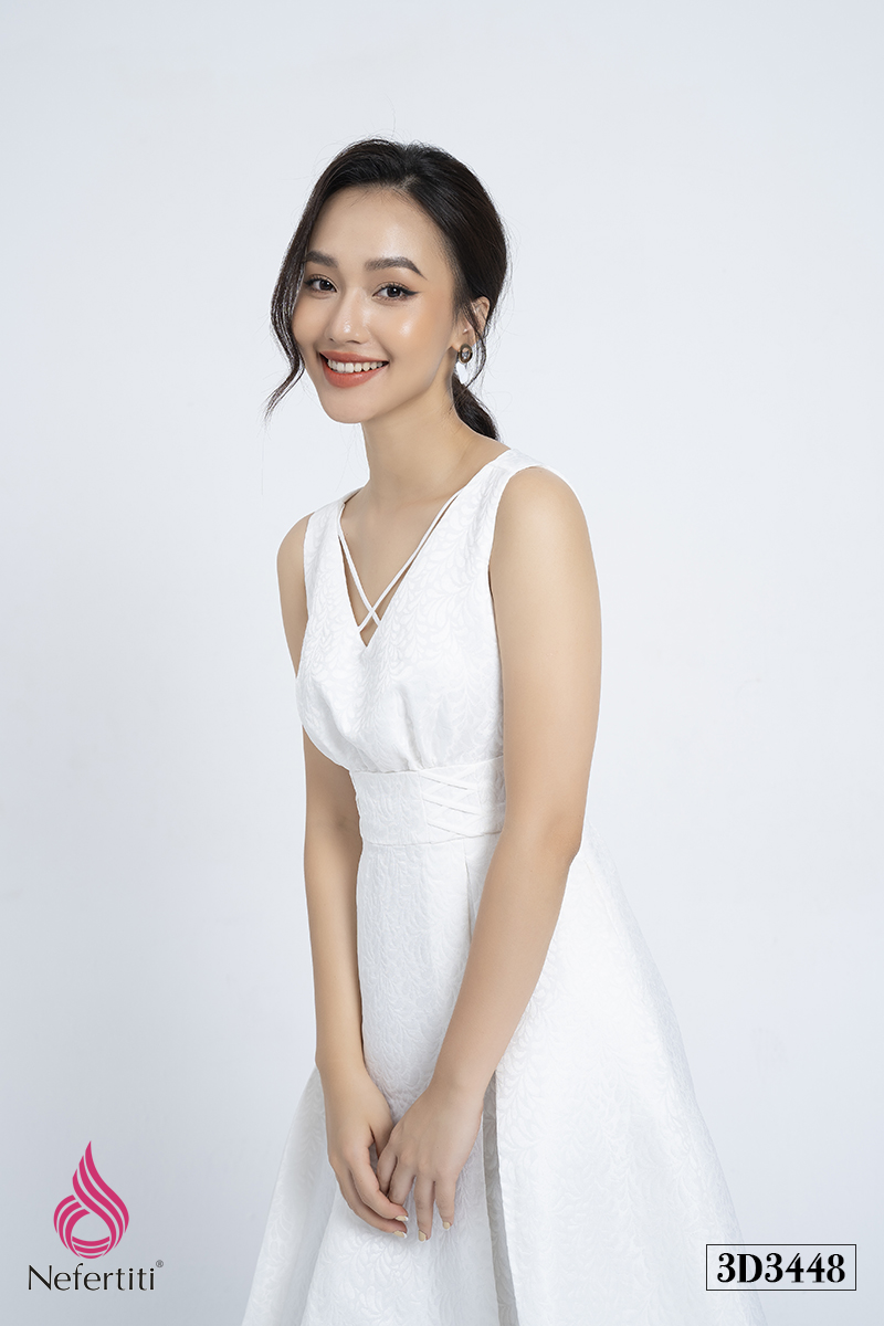 3D3448 - ĐẦM DÁNG XÒE CỔ ĐAN DÂY CÁCH ĐIỆU