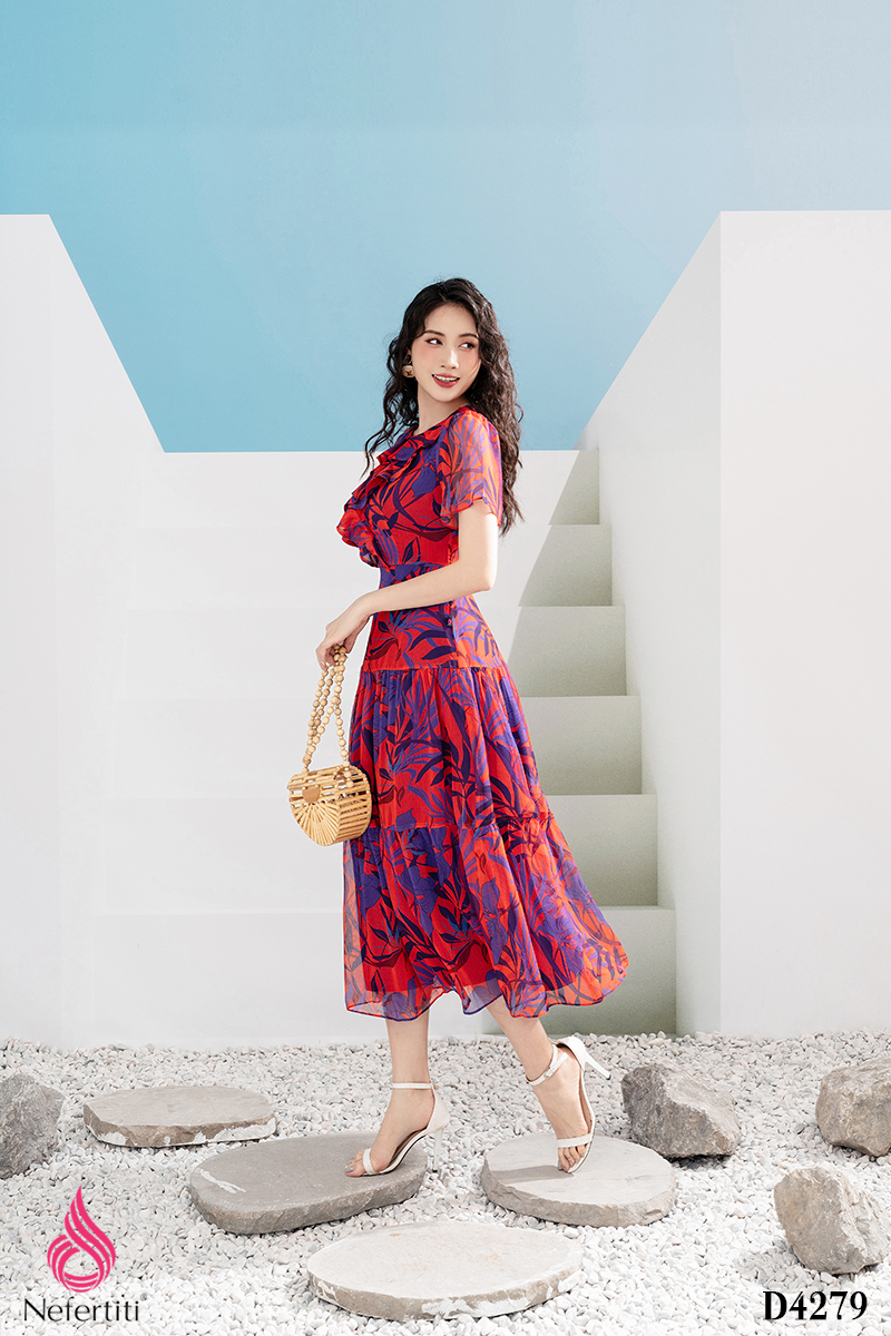 1D4279 - ĐẦM CỔ SEN XẾP BÈO RỦ CÁCH ĐIỆU