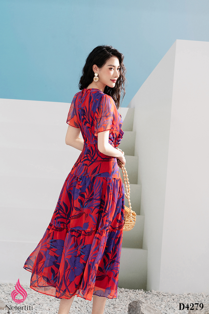 1D4279 - ĐẦM CỔ SEN XẾP BÈO RỦ CÁCH ĐIỆU