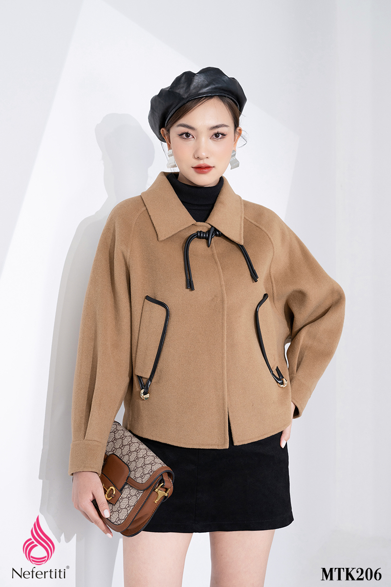 3MTK206 - ÁO DẠ LÔNG CỪU DÁNG NGẮN TAY DƠI