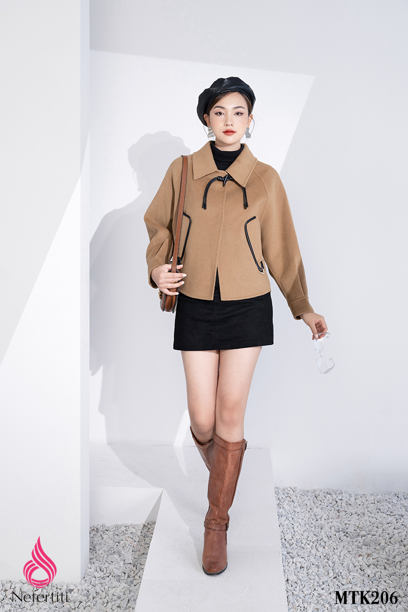 3MTK206 - ÁO DẠ LÔNG CỪU DÁNG NGẮN TAY DƠI