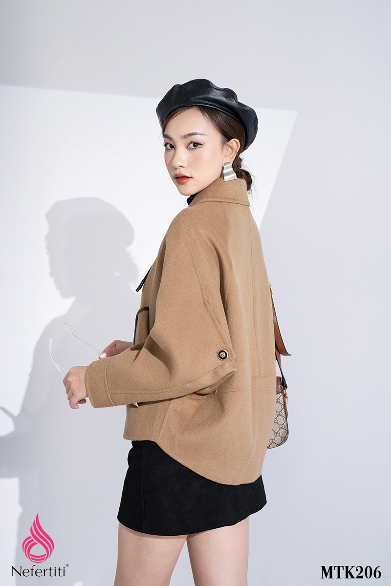 3MTK206 - ÁO DẠ LÔNG CỪU DÁNG NGẮN TAY DƠI