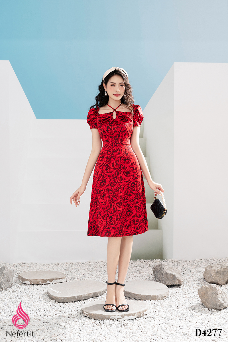 Đầm cổ yếm Rita Dress tay phồng dáng xòe LUXD032