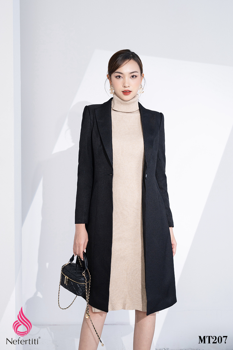 3MT207 - ÁO MĂNG TÔ DÁNG DÀI CỔ BẺ V