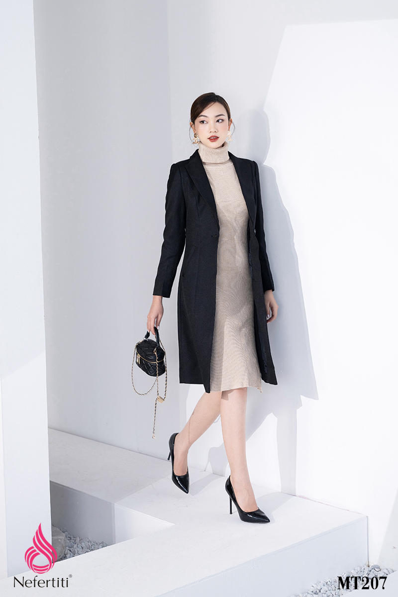 3MT207 - ÁO MĂNG TÔ DÁNG DÀI CỔ BẺ V