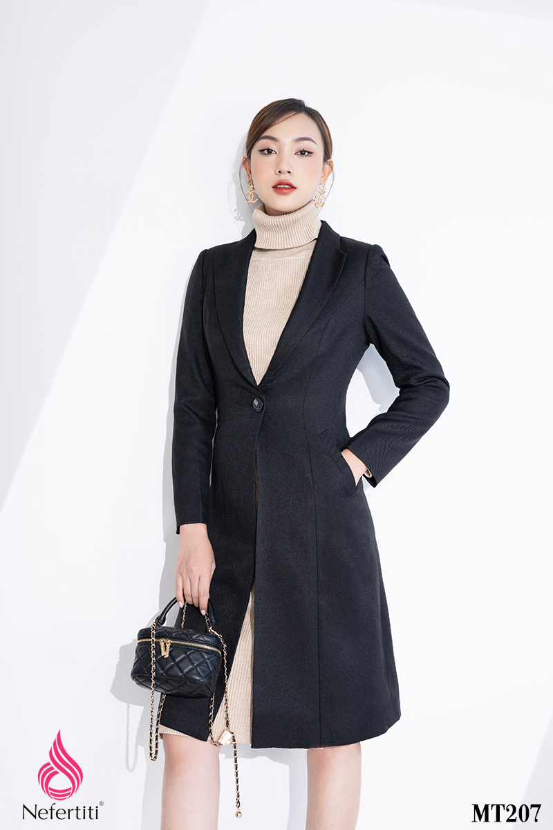 3MT207 - ÁO MĂNG TÔ DÁNG DÀI CỔ BẺ V