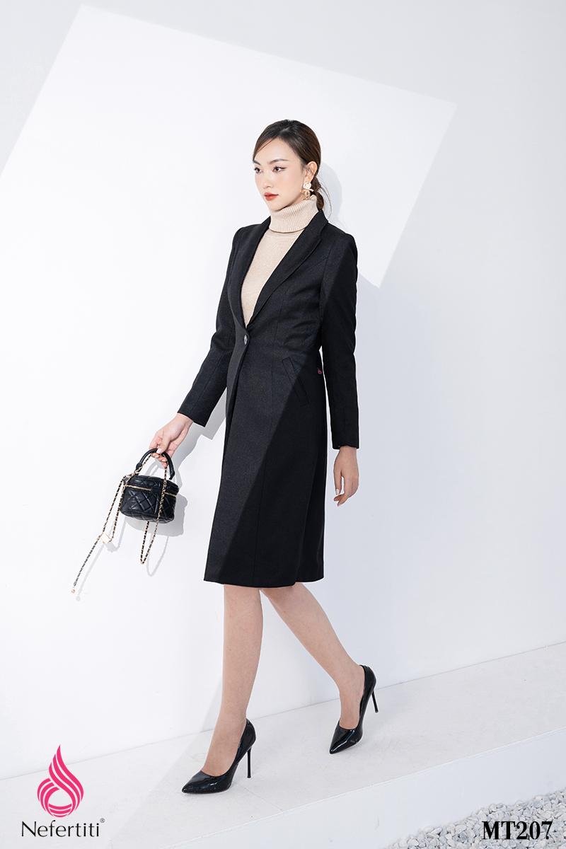 3MT207 - ÁO MĂNG TÔ DÁNG DÀI CỔ BẺ V