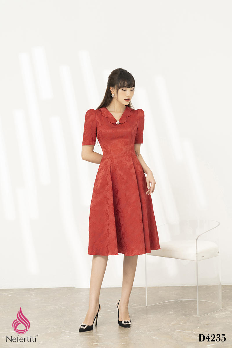 3D4235 - ĐẦM GẤM DÁNG XÒE