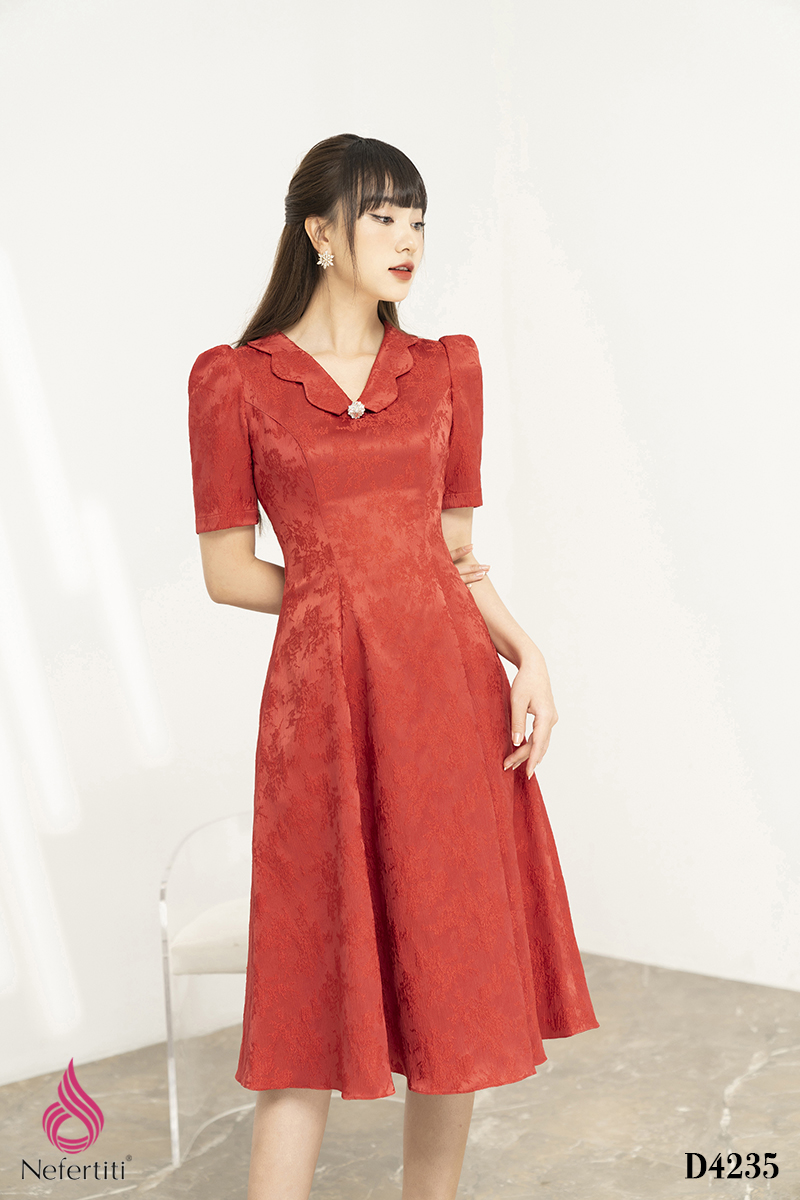 3D4235 - ĐẦM GẤM DÁNG XÒE