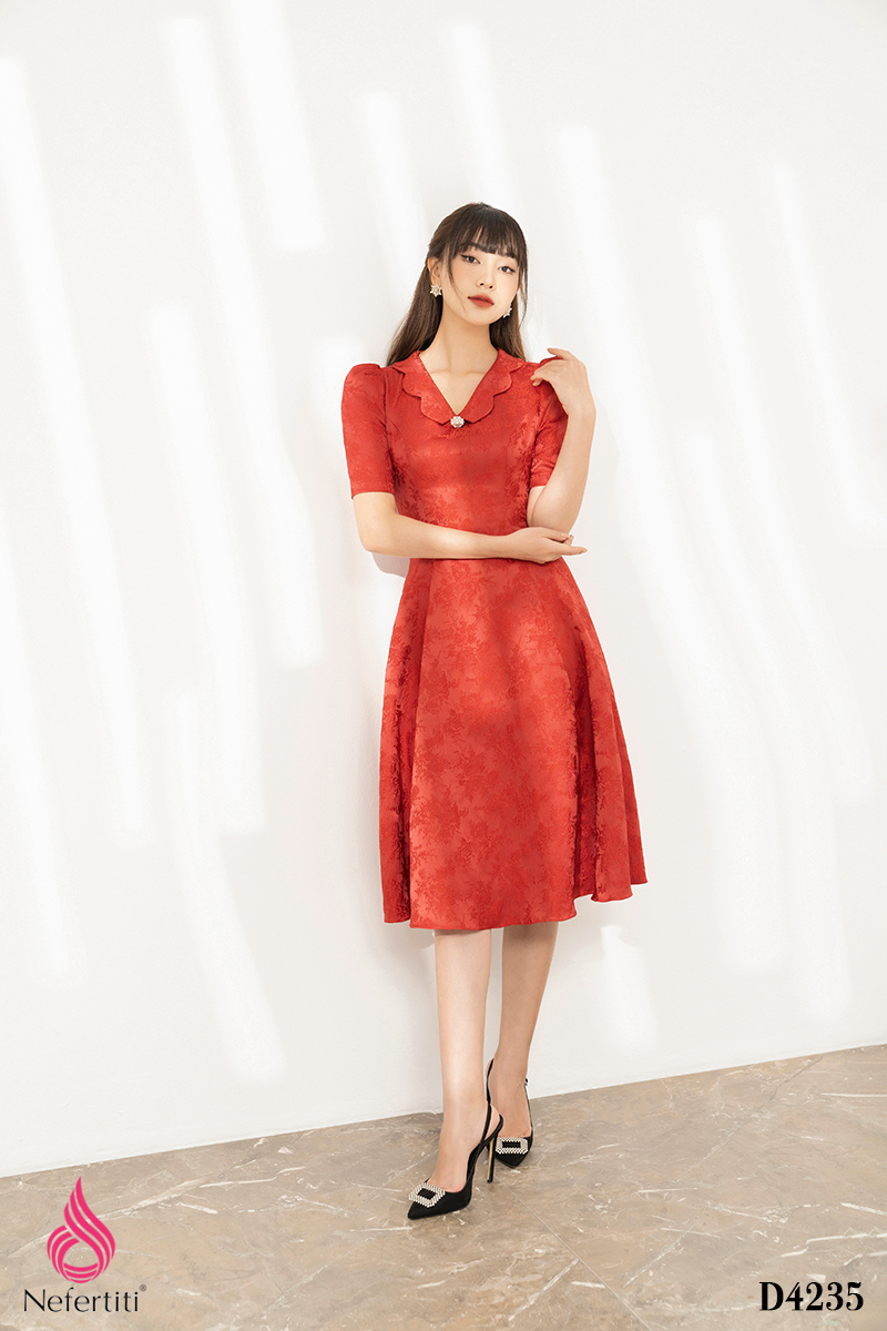 3D4235 - ĐẦM GẤM DÁNG XÒE