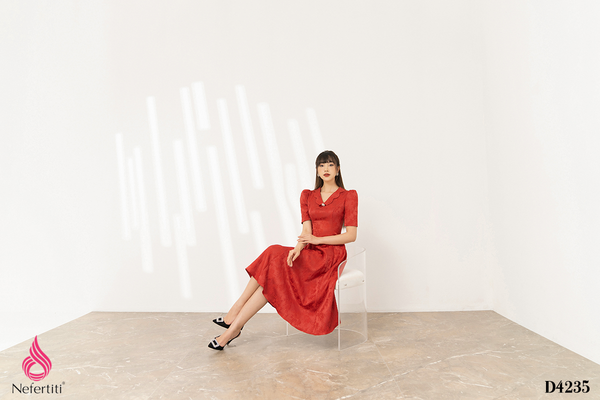 3D4235 - ĐẦM GẤM DÁNG XÒE