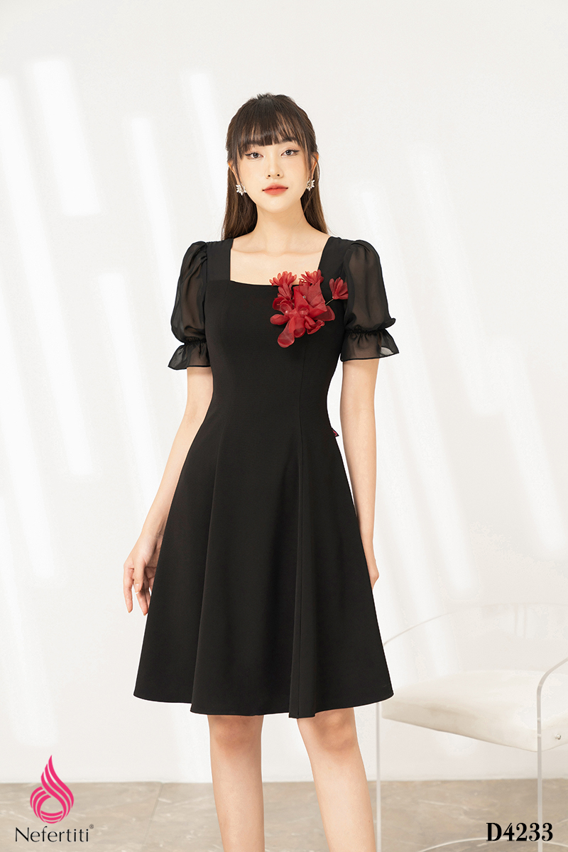 3D4233 - ĐẦM PHỐI VOAN ĐÍNH HOA