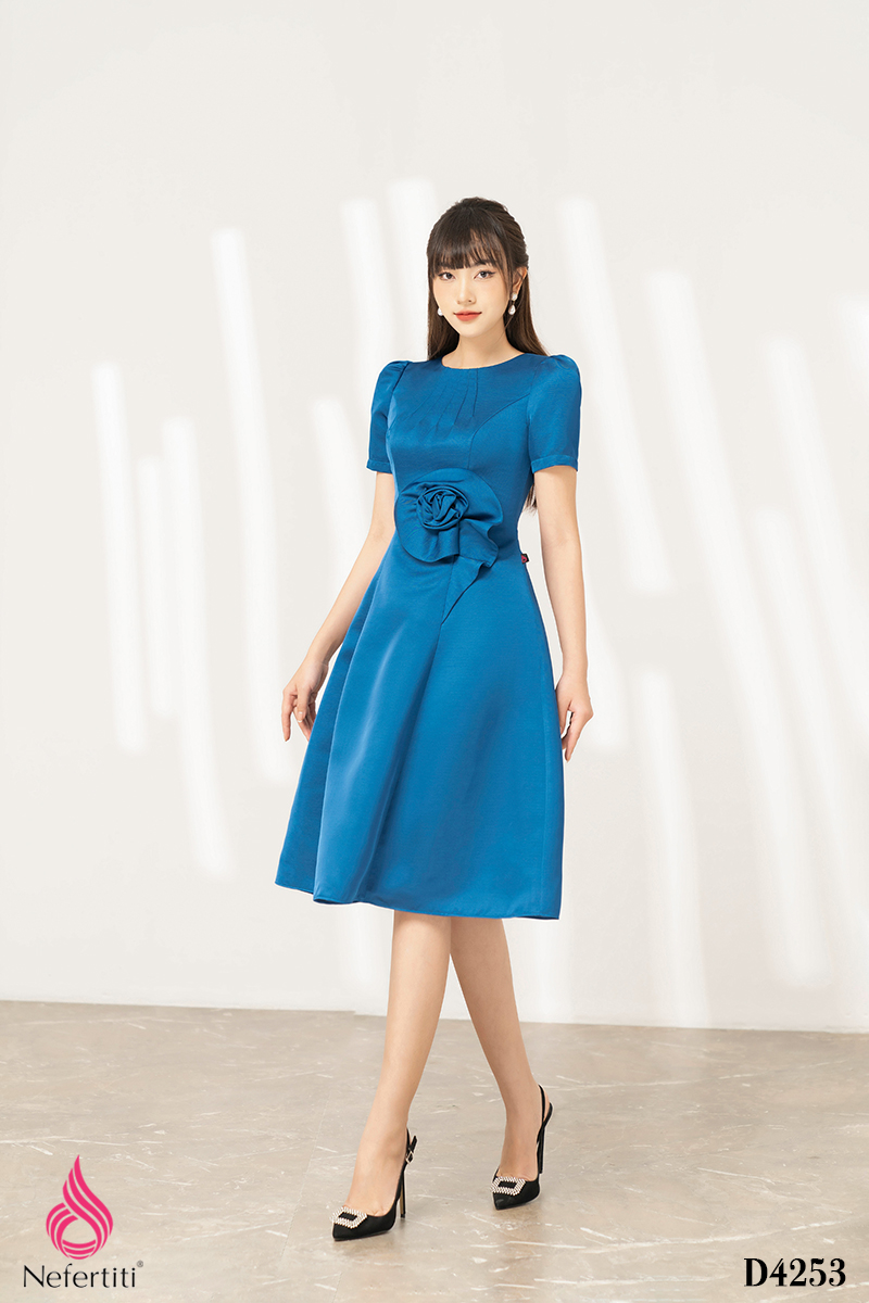 3D4253 - ĐẦM DÁNG XÒE ĐÍNH HOA EO