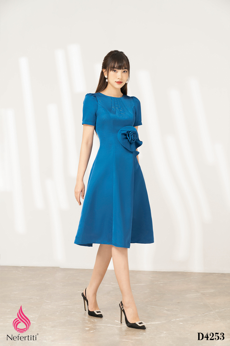 3D4253 - ĐẦM DÁNG XÒE ĐÍNH HOA EO