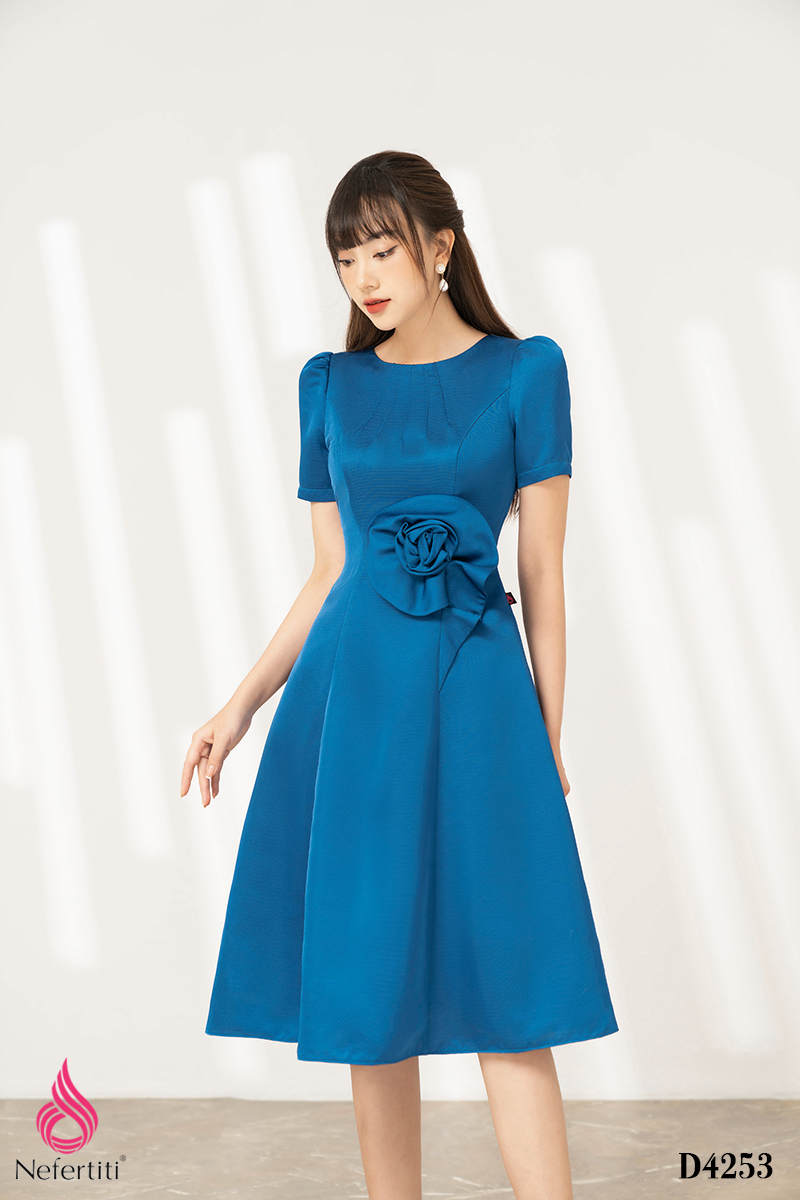 3D4253 - ĐẦM DÁNG XÒE ĐÍNH HOA EO