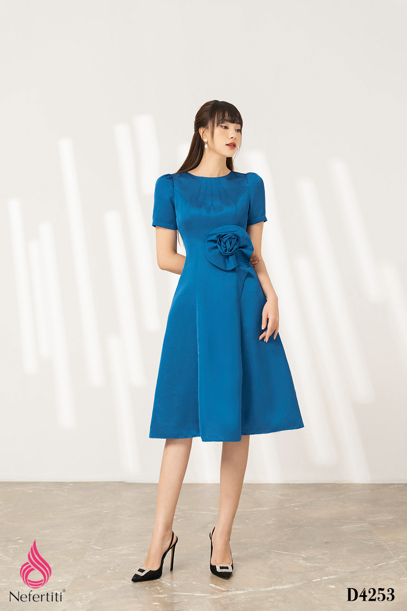 3D4253 - ĐẦM DÁNG XÒE ĐÍNH HOA EO