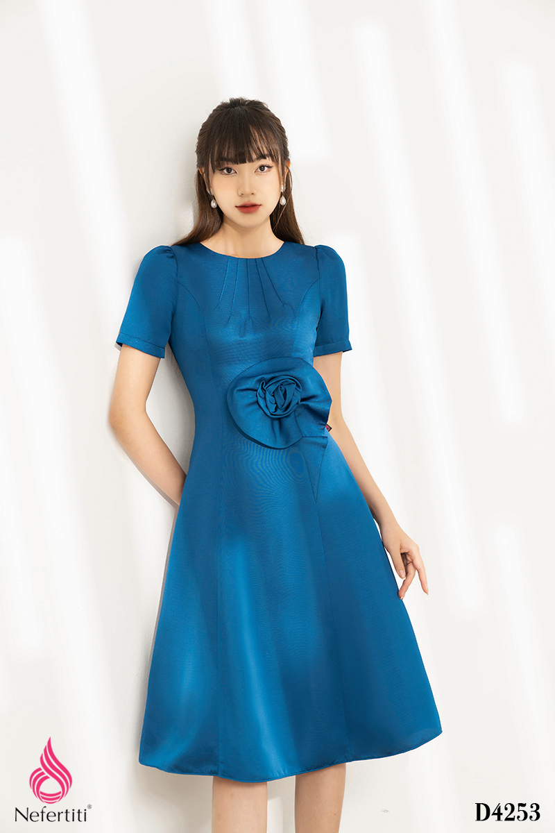 3D4253 - ĐẦM DÁNG XÒE ĐÍNH HOA EO