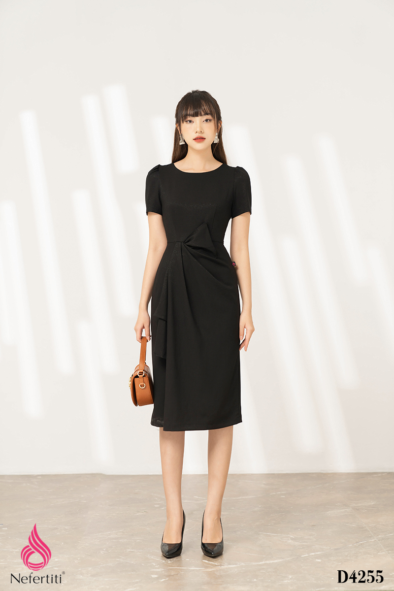 3D4255 - ĐẦM ÔM XẾP NƠ EO