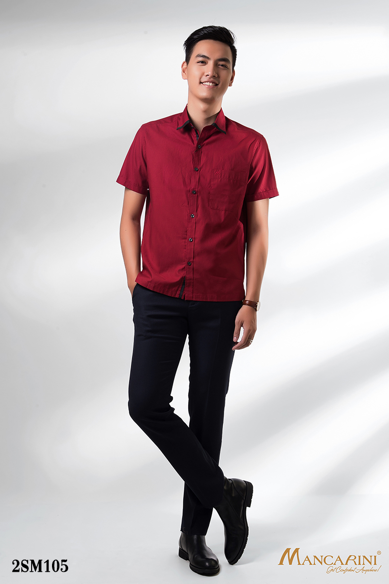 1SM105 - SƠ MI ĐỎ NGẮN TAY