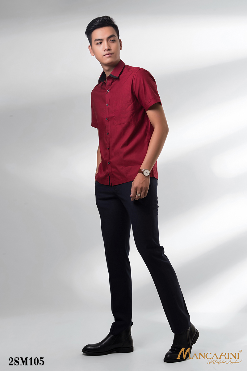 1SM105 - SƠ MI ĐỎ NGẮN TAY