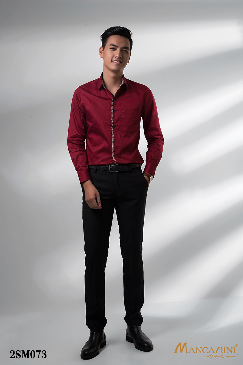 2SM073 - SƠ MI ĐỎ PHỐI HỌA TIẾT