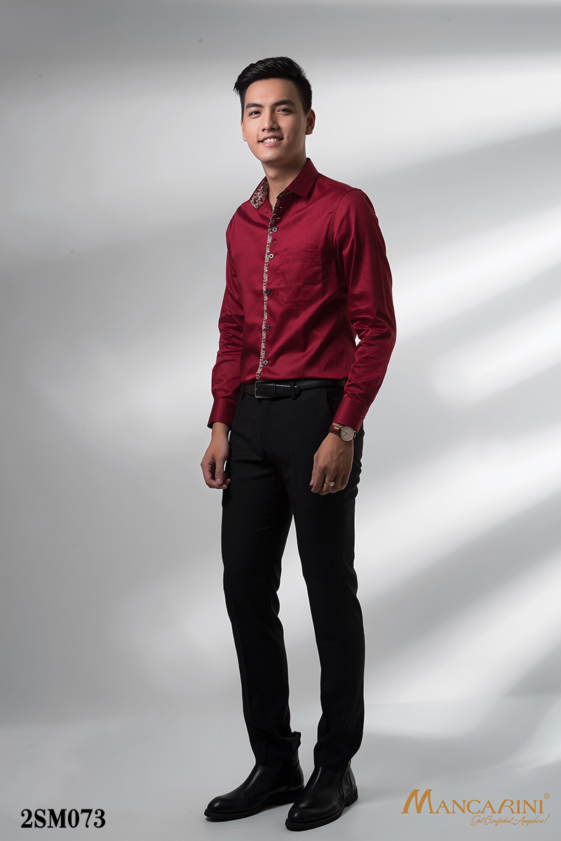 2SM073 - SƠ MI ĐỎ PHỐI HỌA TIẾT