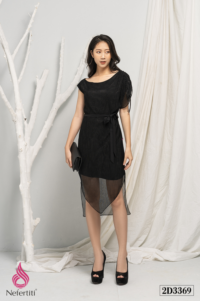 2D3369 - ĐẦM ĐEN THẮT EO CÁCH ĐIỆU