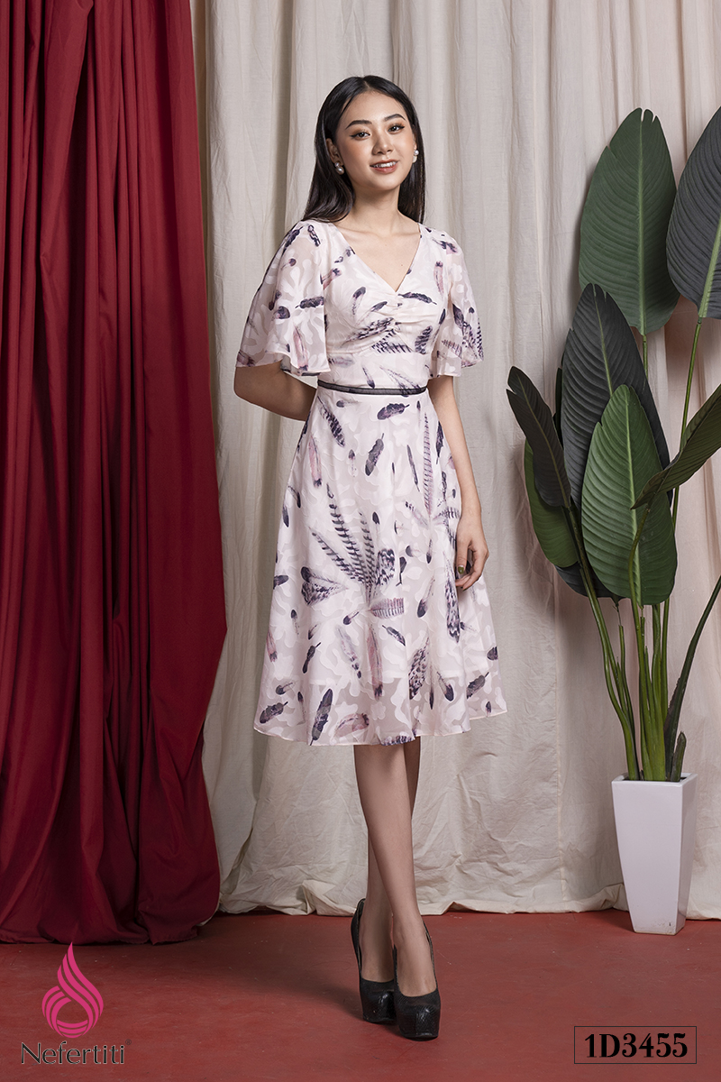 1D3455 -  ĐẦM DÁNG XÒE TAY XẺ ĐIỆU