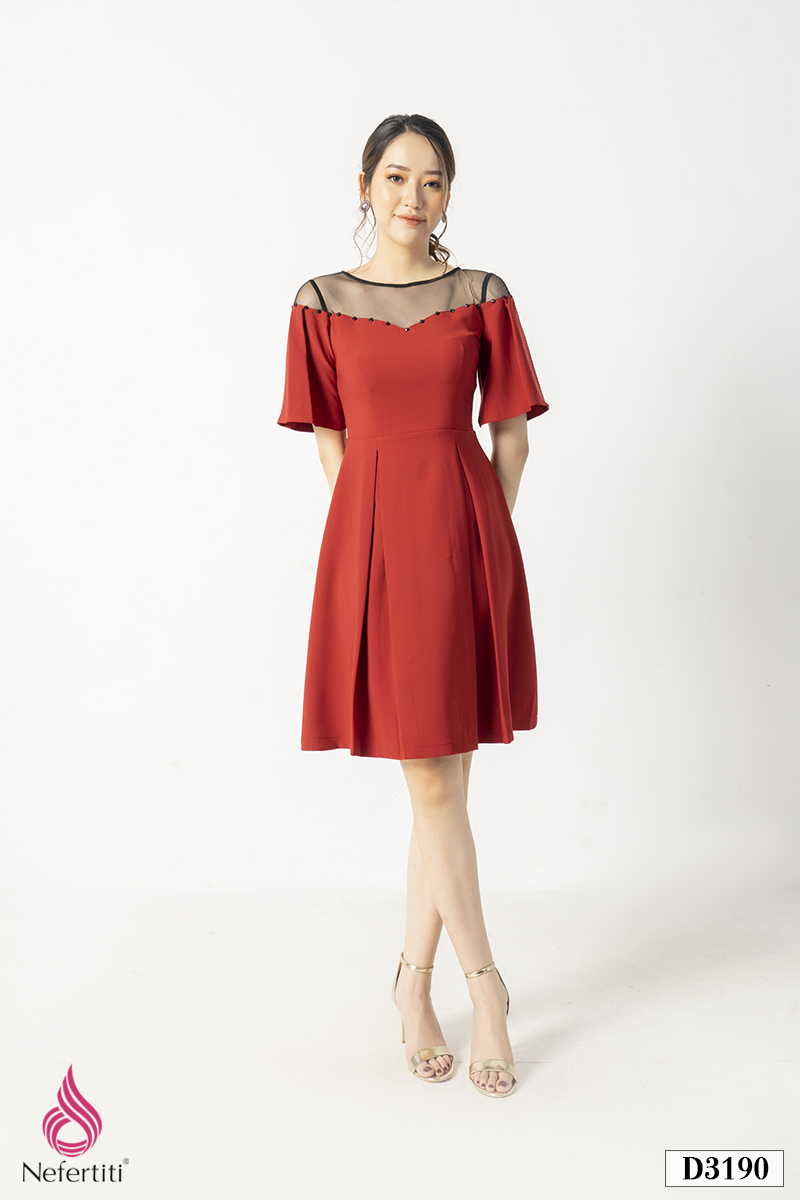 1D3190 - ĐẦM PHỐI REN CỔ