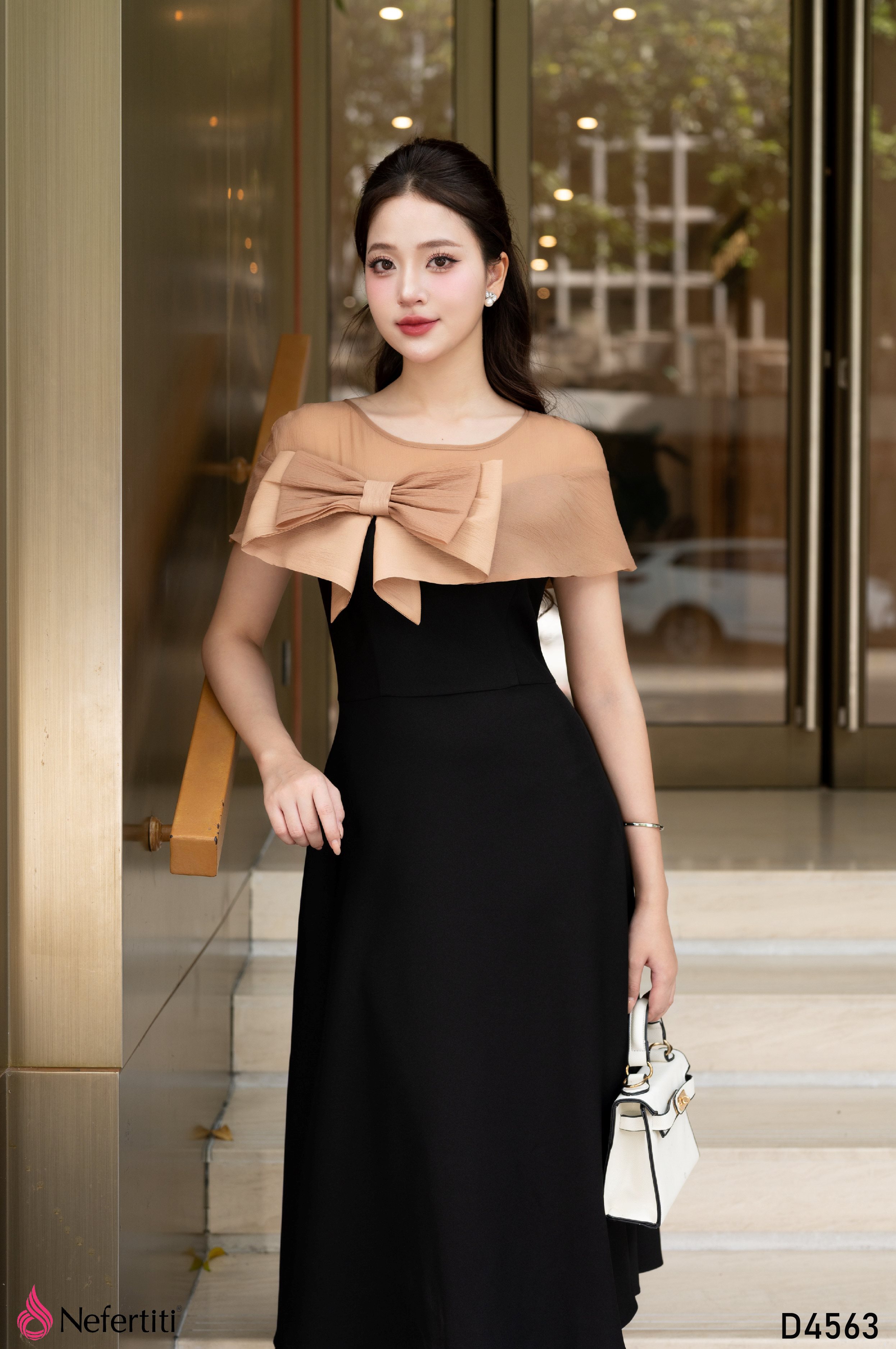 3D4563 - Đầm tiệc nơ nude thiết kế