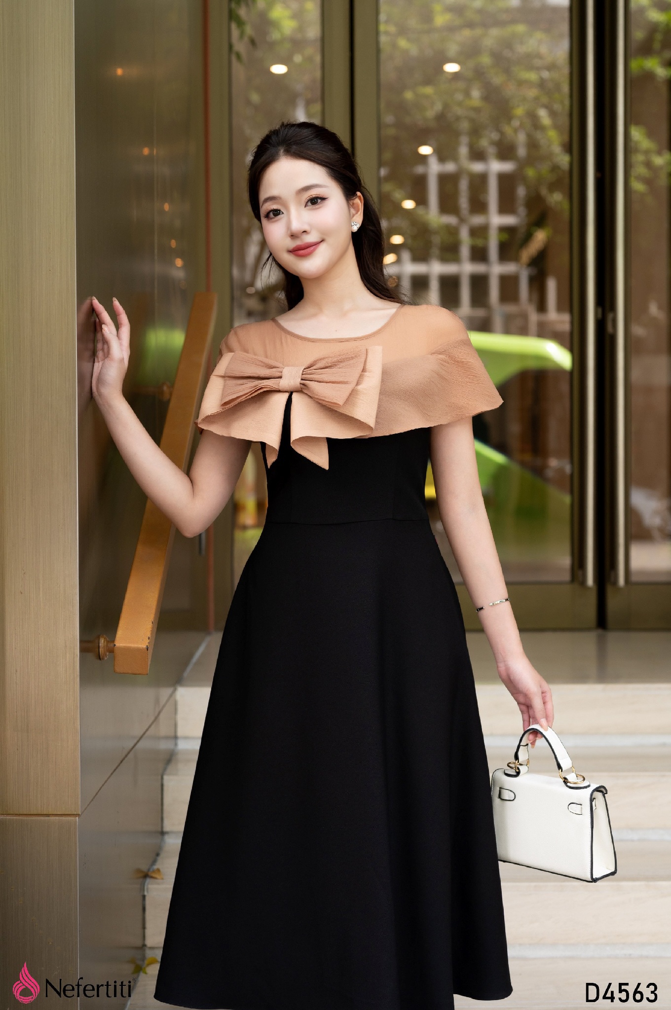 3D4563 - Đầm tiệc nơ nude thiết kế