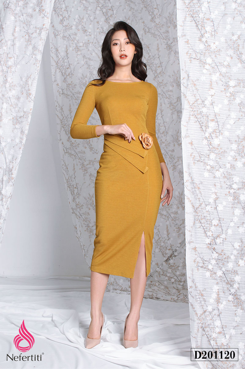 3D201120 - ĐẦM LEN DÁNG ÔM ĐÍNH HOA 3D