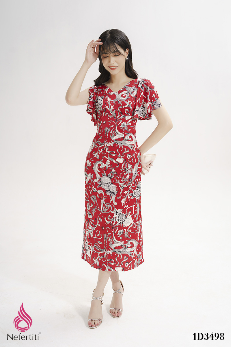 Váy hoa đỏ thiết kế cổ tim tay bồng đầm xòe nữ HN563 - Chân váy |  ThờiTrangNữ.vn