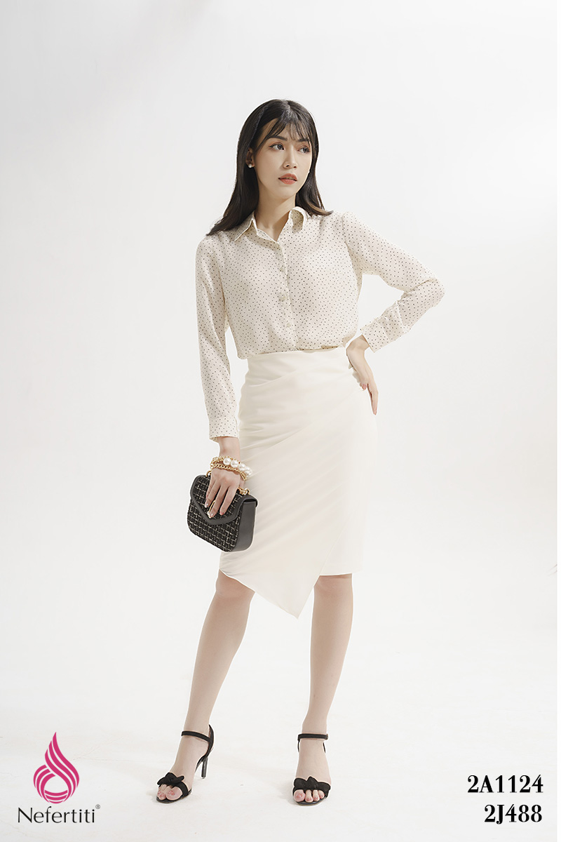 2A1124 - ÁO SƠ MI TRẮNG CHẤM BI