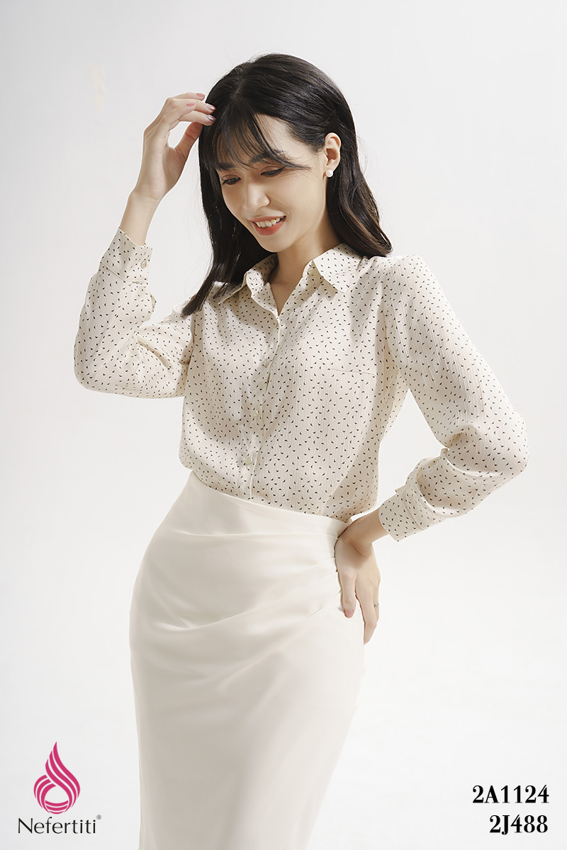 2A1124 - ÁO SƠ MI TRẮNG CHẤM BI