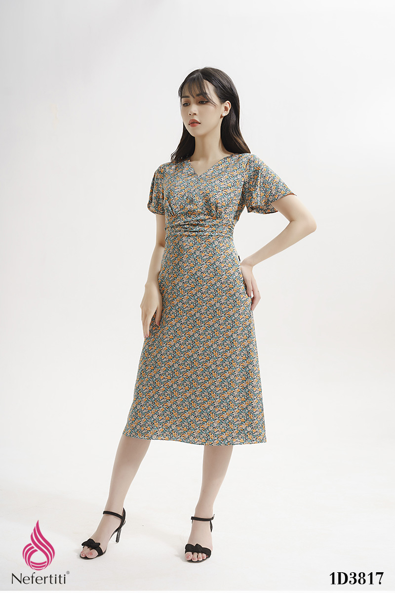 1D3817 - ĐẦM HOA NHÍ CỔ V THANH LỊCH